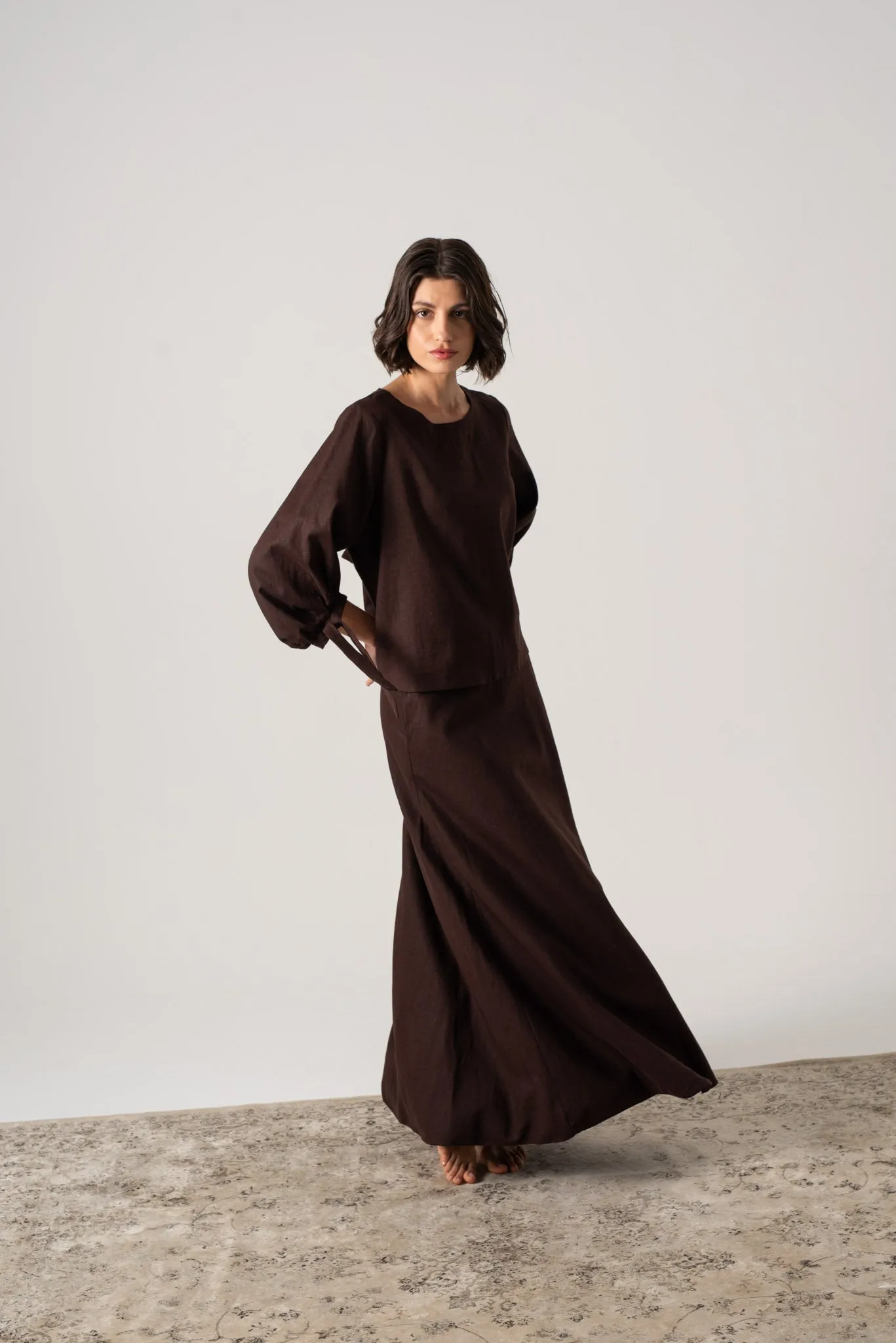 Olen Linen Maxi Skirt Brown Espresso