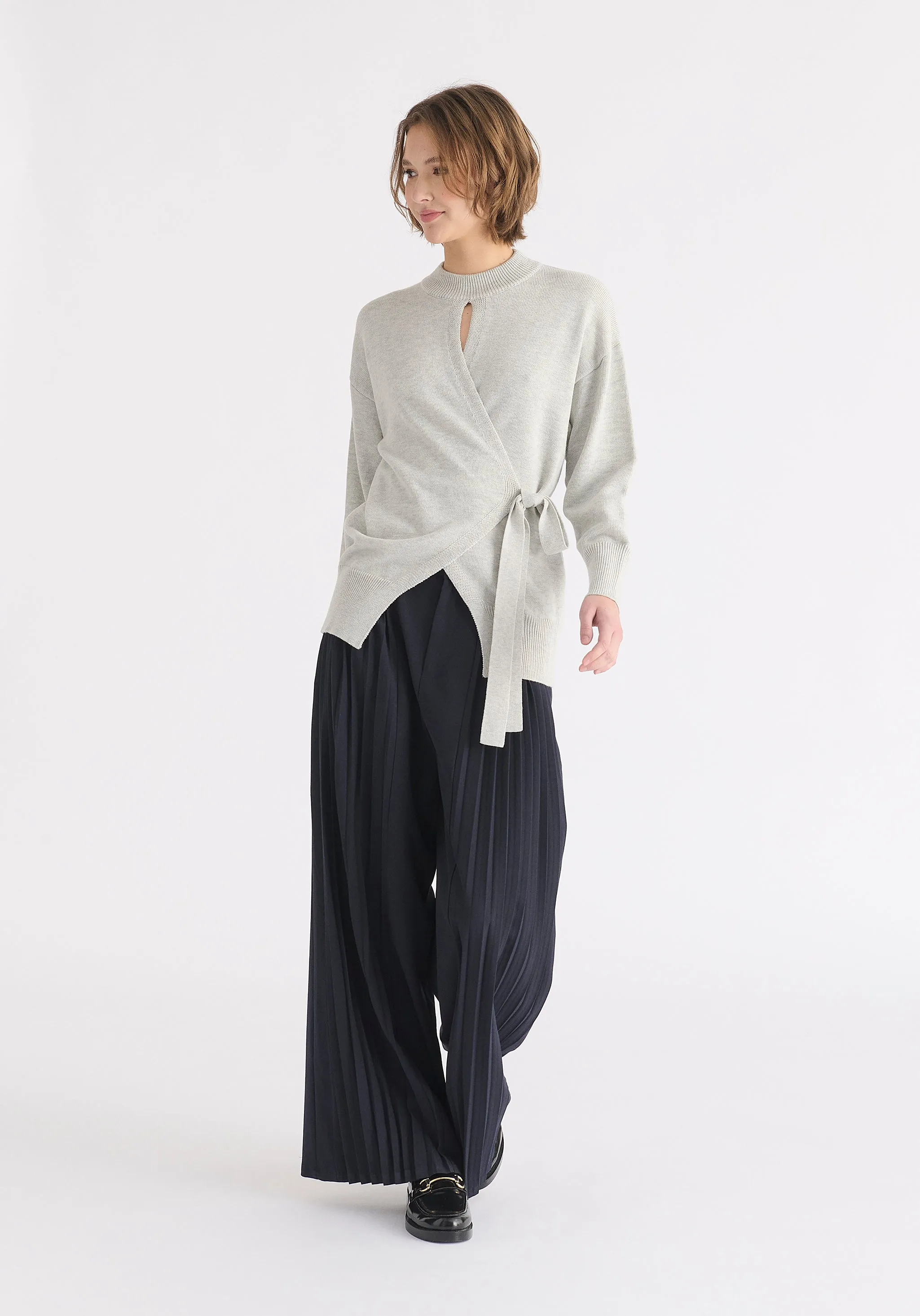 Open Front Mock Neck Wrap Jumper