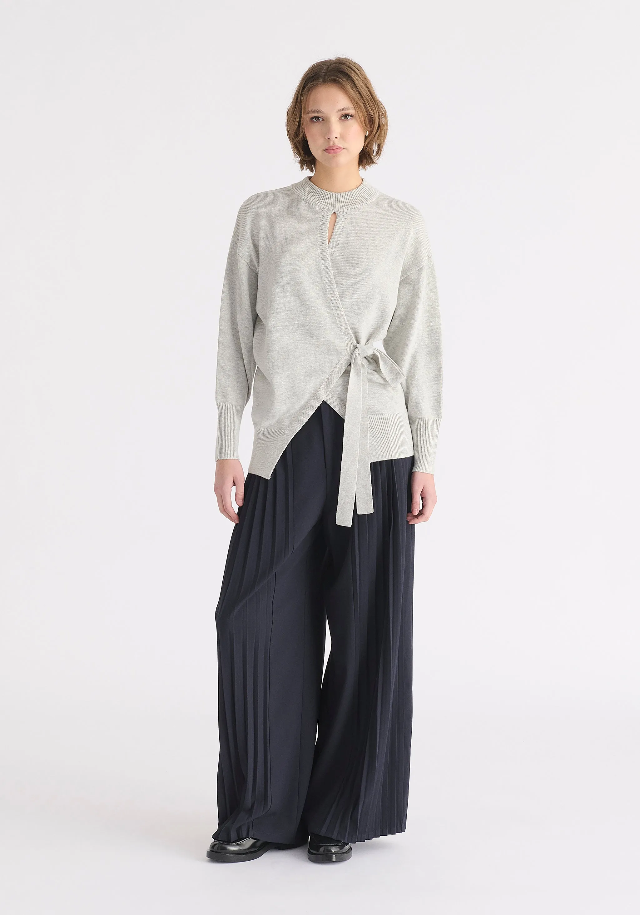Open Front Mock Neck Wrap Jumper