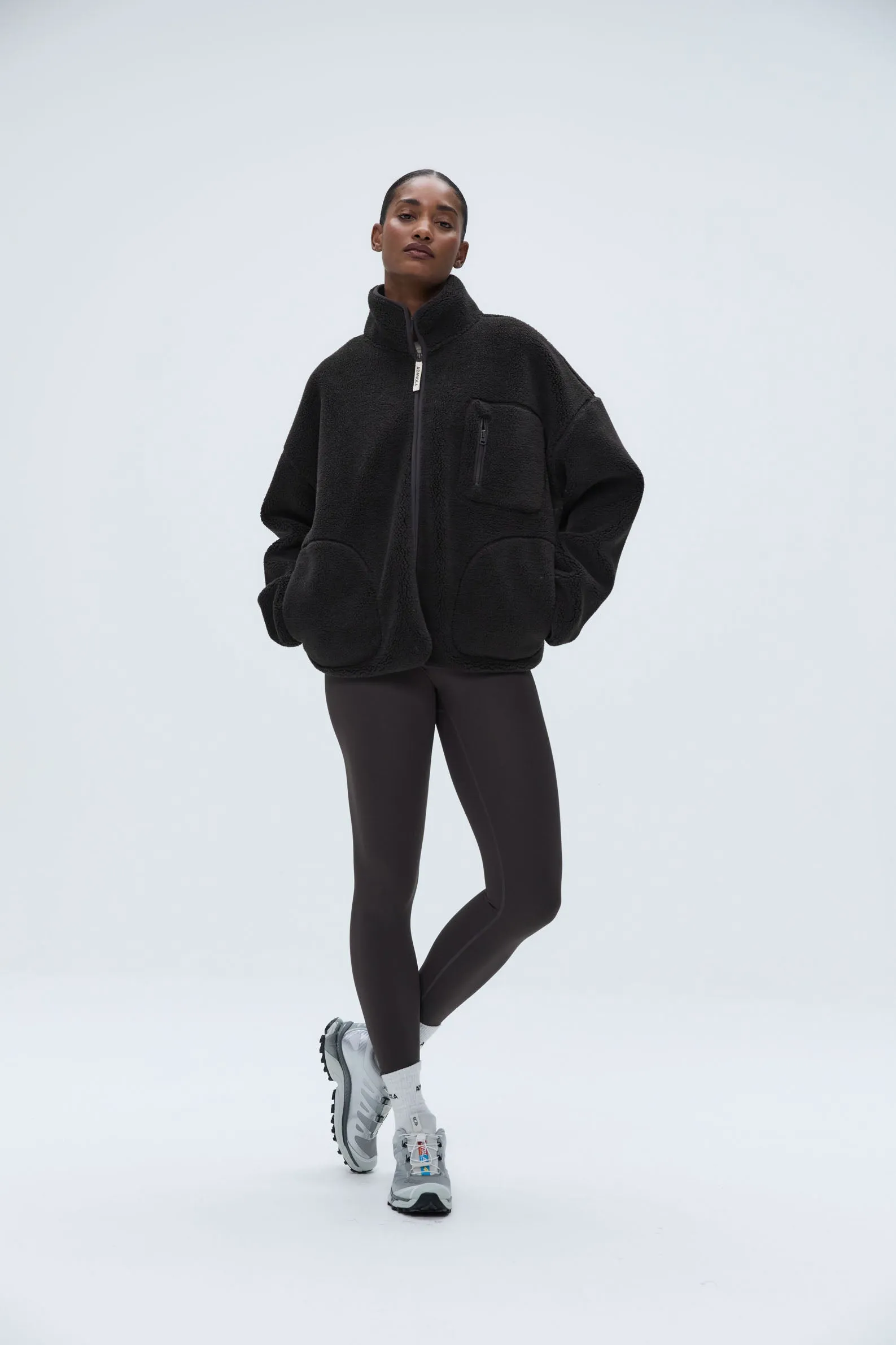 Oversized Pocket Zip Through Fleece - Coffee Bean