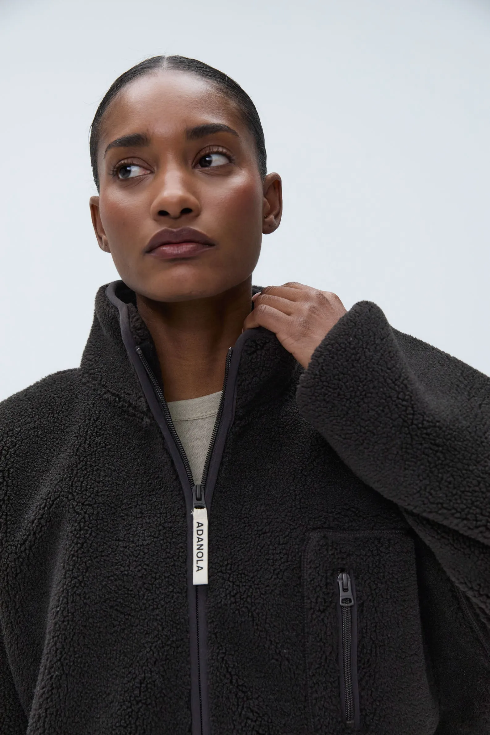Oversized Pocket Zip Through Fleece - Coffee Bean