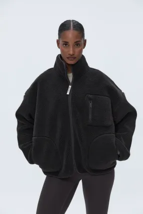 Oversized Pocket Zip Through Fleece - Coffee Bean