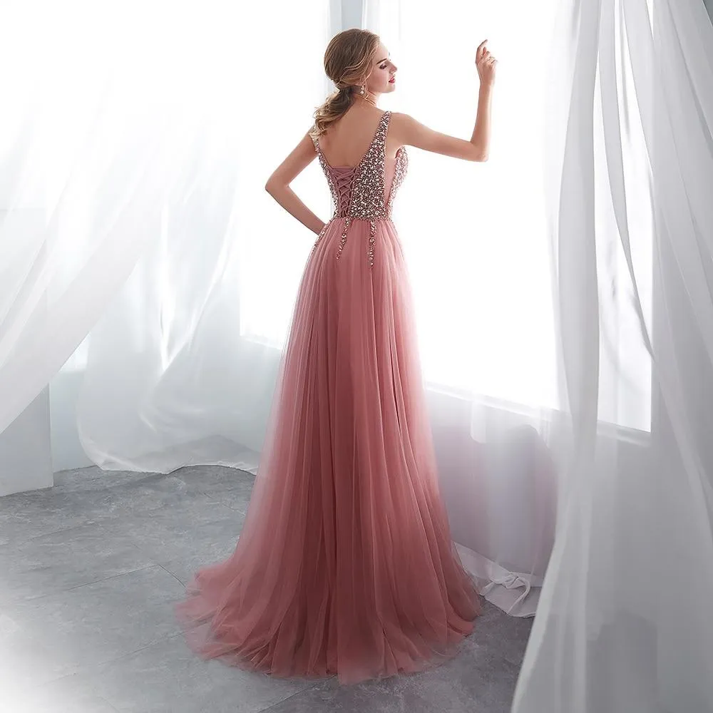 Peach Glamour Beaded Gown