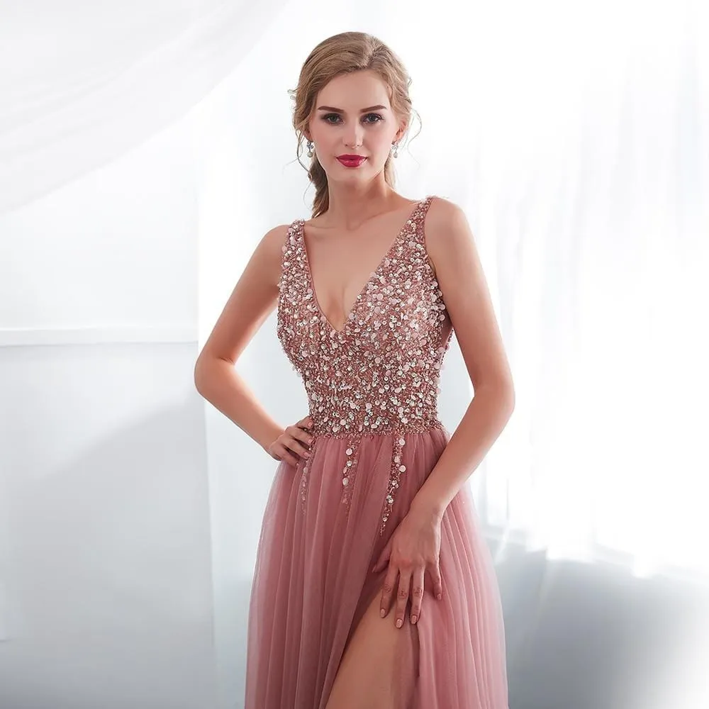 Peach Glamour Beaded Gown