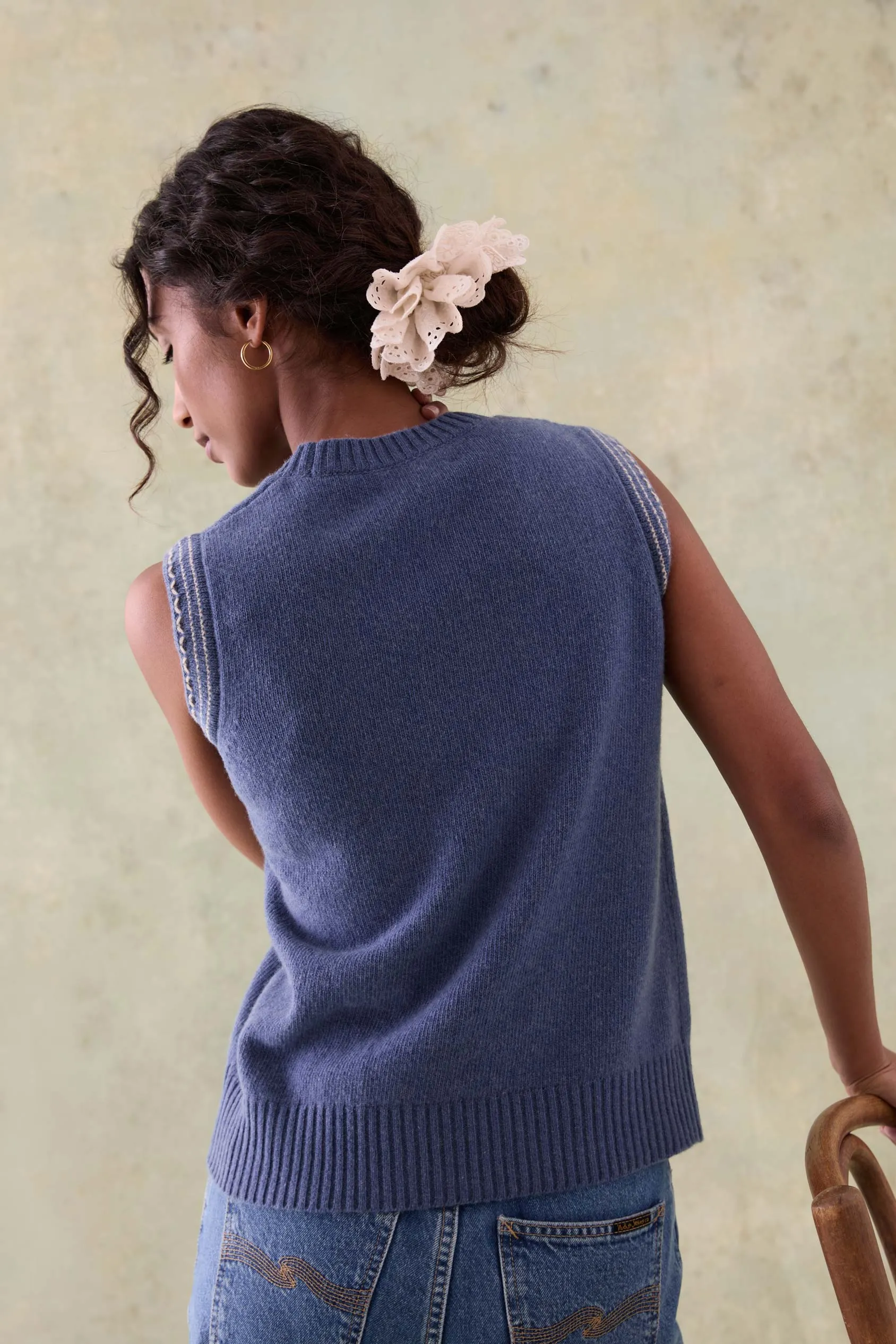 Peaslake Mid Blue Knitted Vest