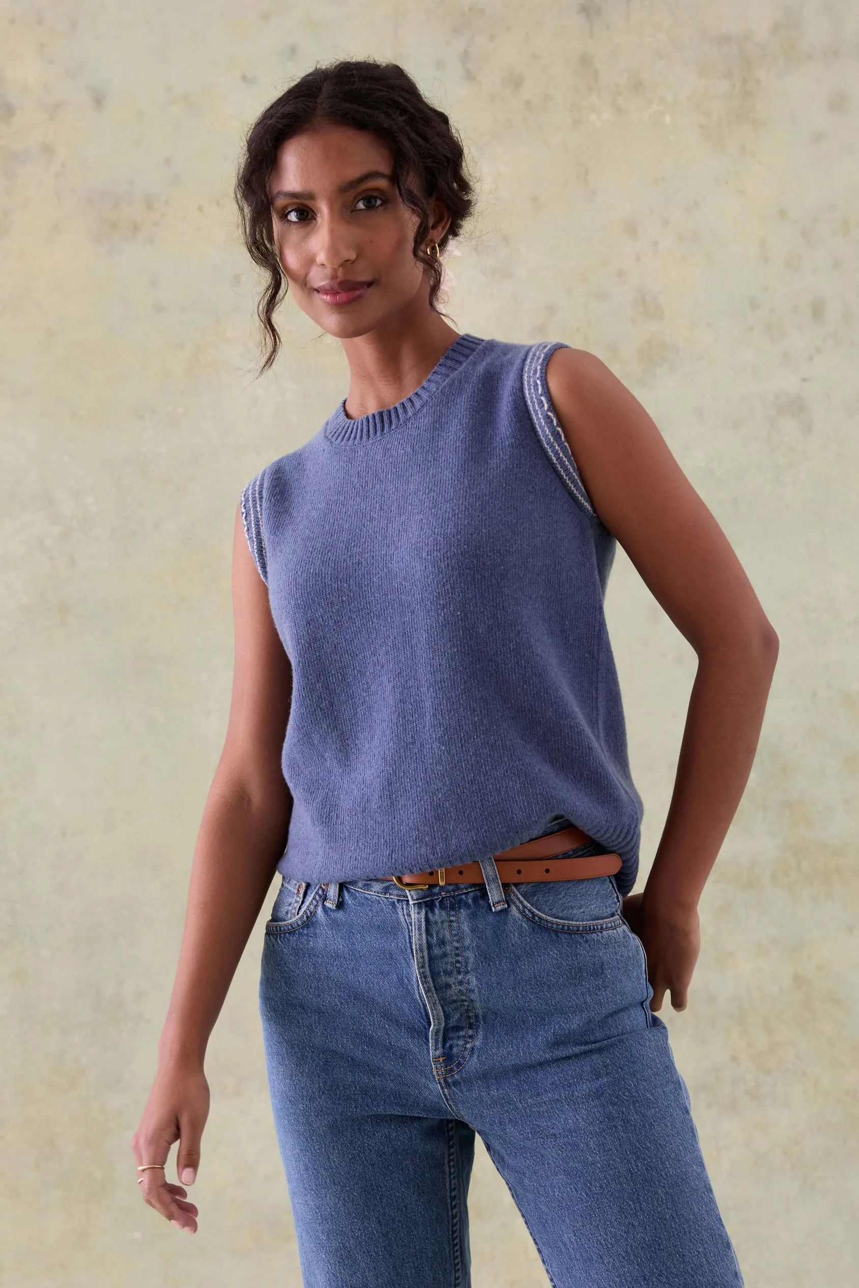 Peaslake Mid Blue Knitted Vest