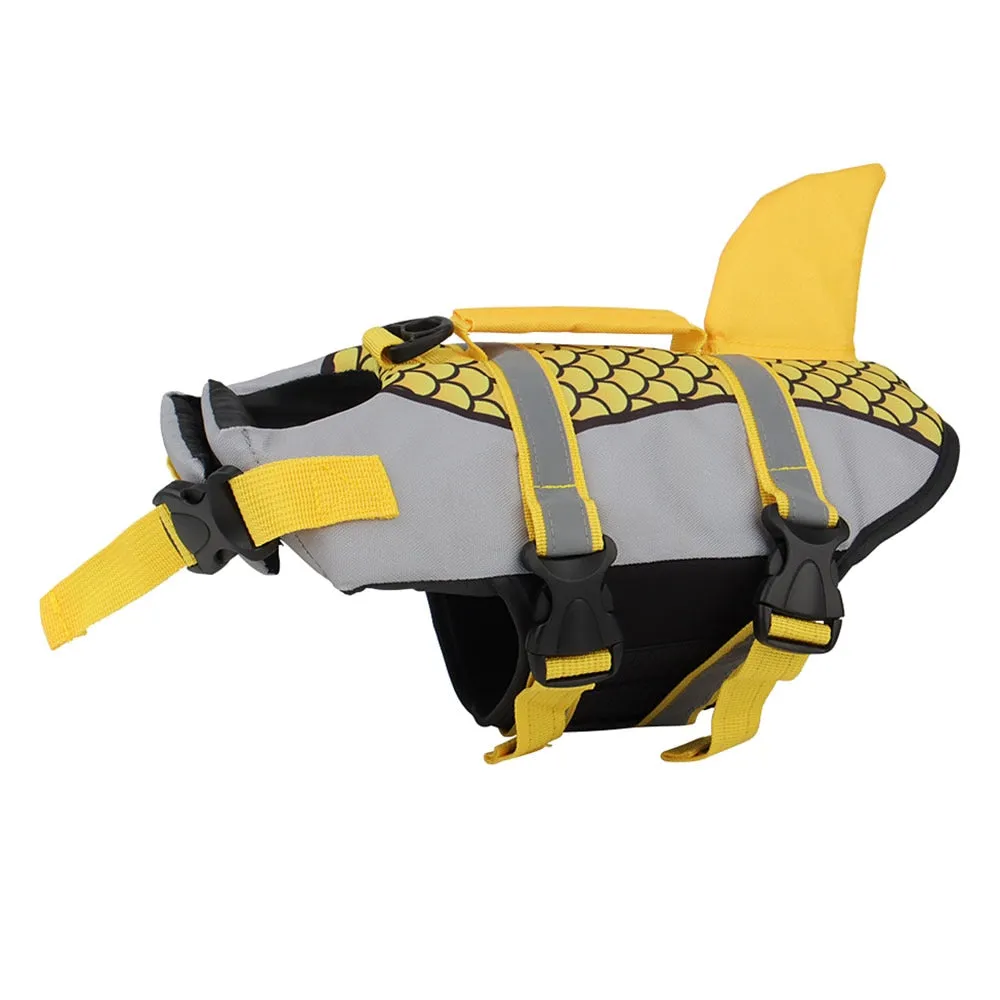 Pet Dog Life Jacket Vest Clothes Collar Harness Summer Swimwear Scales Shark Fin