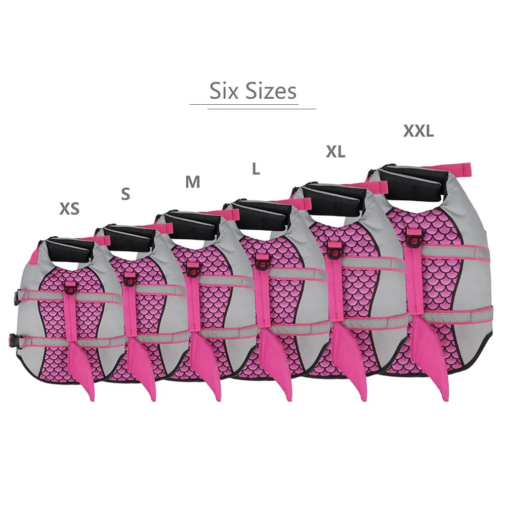 Pet Dog Life Jacket Vest Clothes Collar Harness Summer Swimwear Scales Shark Fin