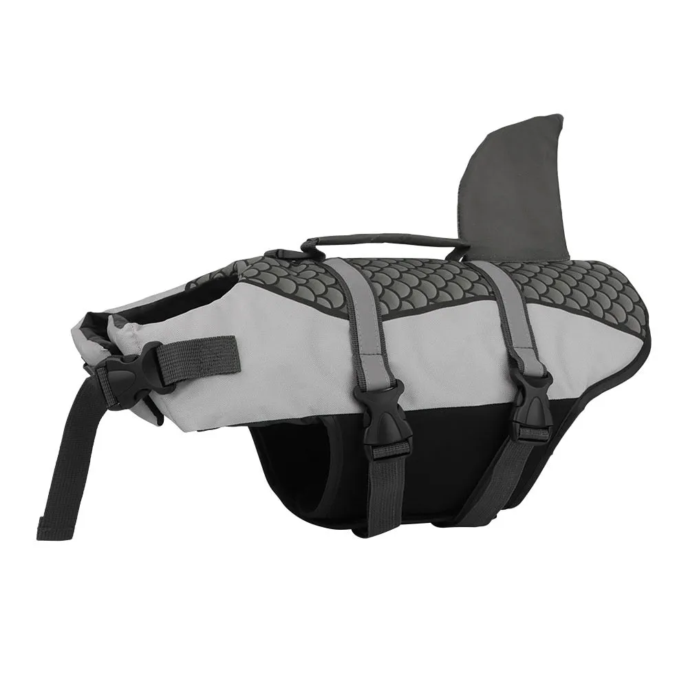 Pet Dog Life Jacket Vest Clothes Collar Harness Summer Swimwear Scales Shark Fin