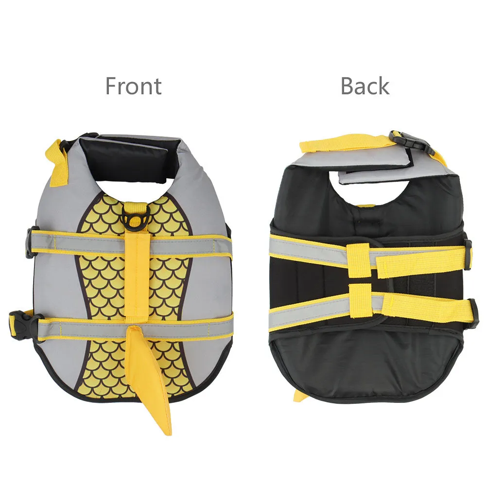 Pet Dog Life Jacket Vest Clothes Collar Harness Summer Swimwear Scales Shark Fin