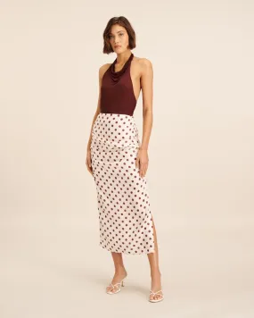 Playful linen polka dot skirt  - pair with the brown top, white polo or knitted vest