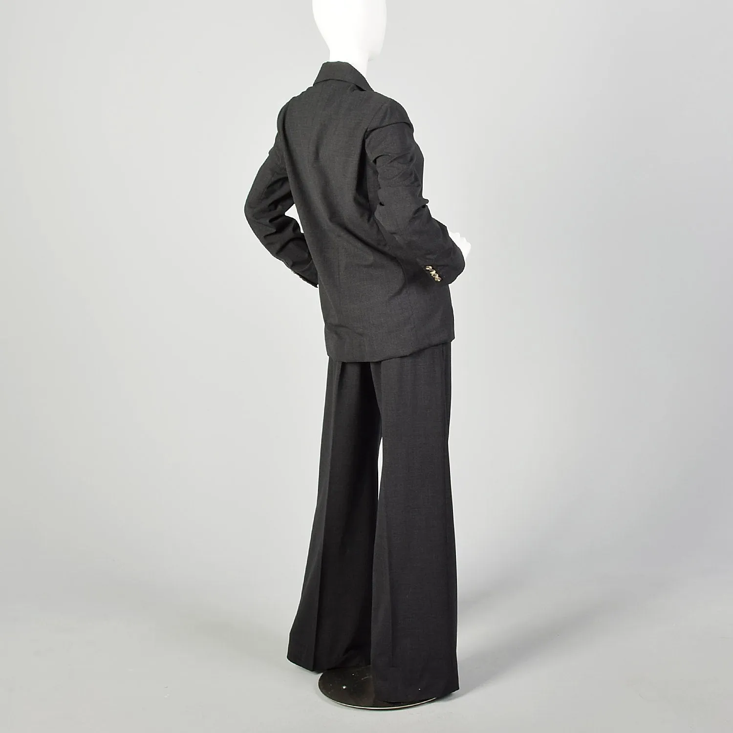 Small 1990s Celine Pant Suit Charcoal Gray Business Wear To Work Extra Long Pants
