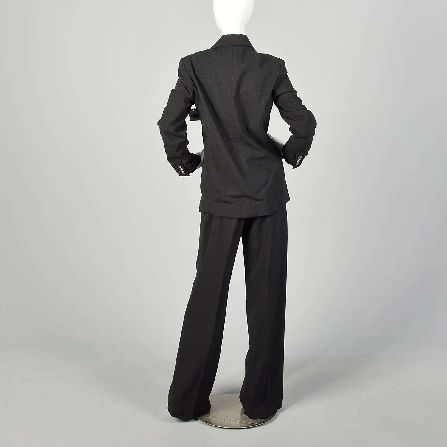 Small 1990s Celine Pant Suit Charcoal Gray Business Wear To Work Extra Long Pants