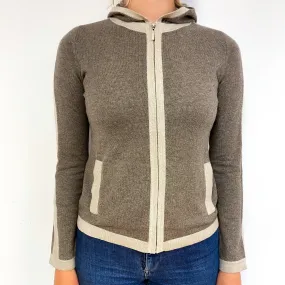 Taupe Brown Fawn Stripe Cashmere Zip Hoodie Cardigan Small