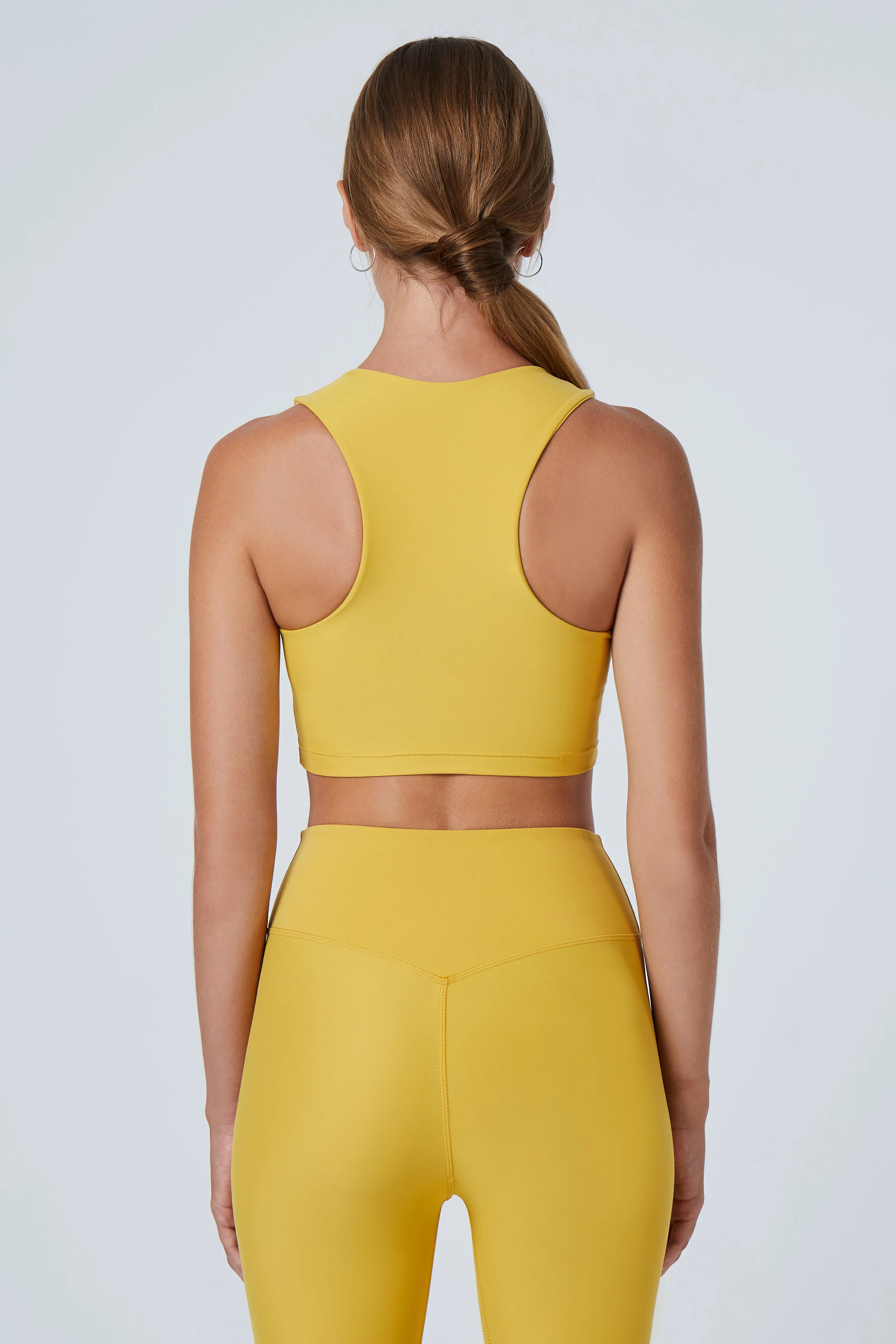 Tula High Neck Racer Back Crop Top | Recycled Nylon | Mustard
