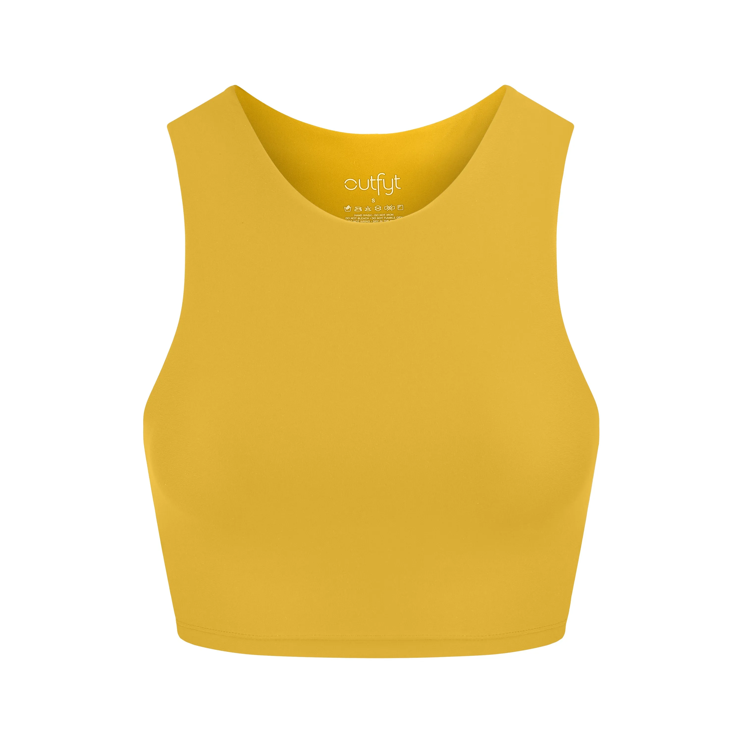 Tula High Neck Racer Back Crop Top | Recycled Nylon | Mustard