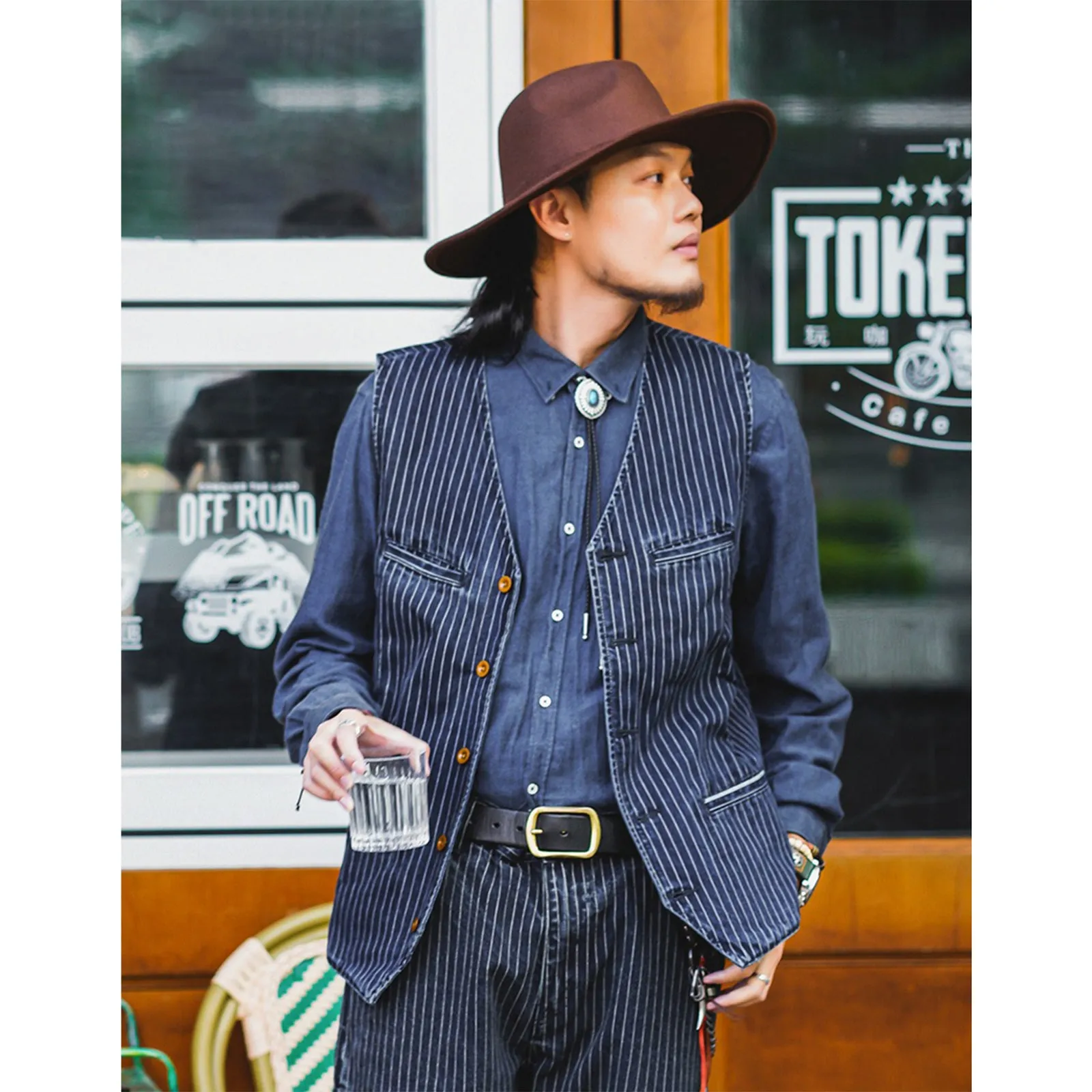 Vintage Amekaji Vest Denim Striped Vest