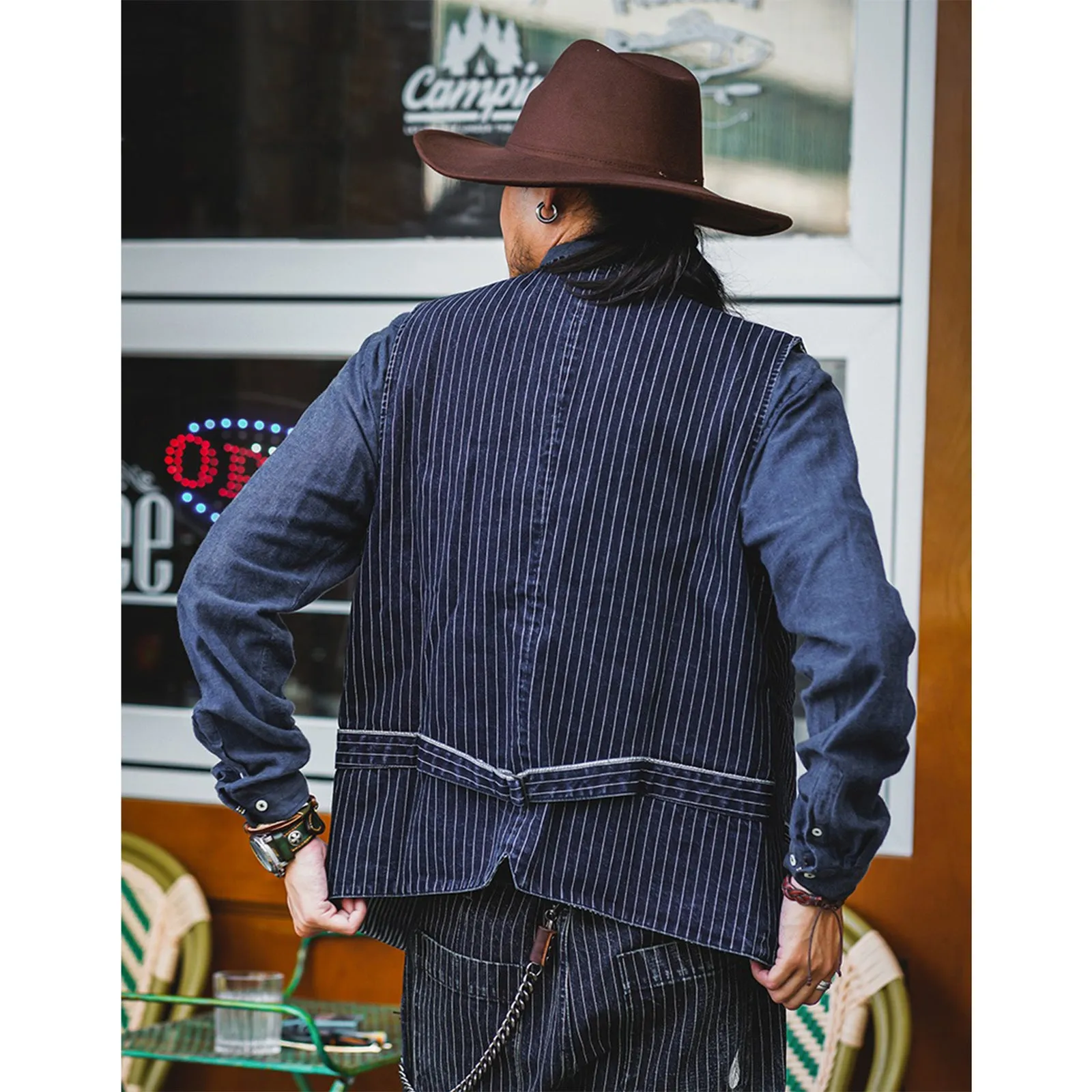 Vintage Amekaji Vest Denim Striped Vest