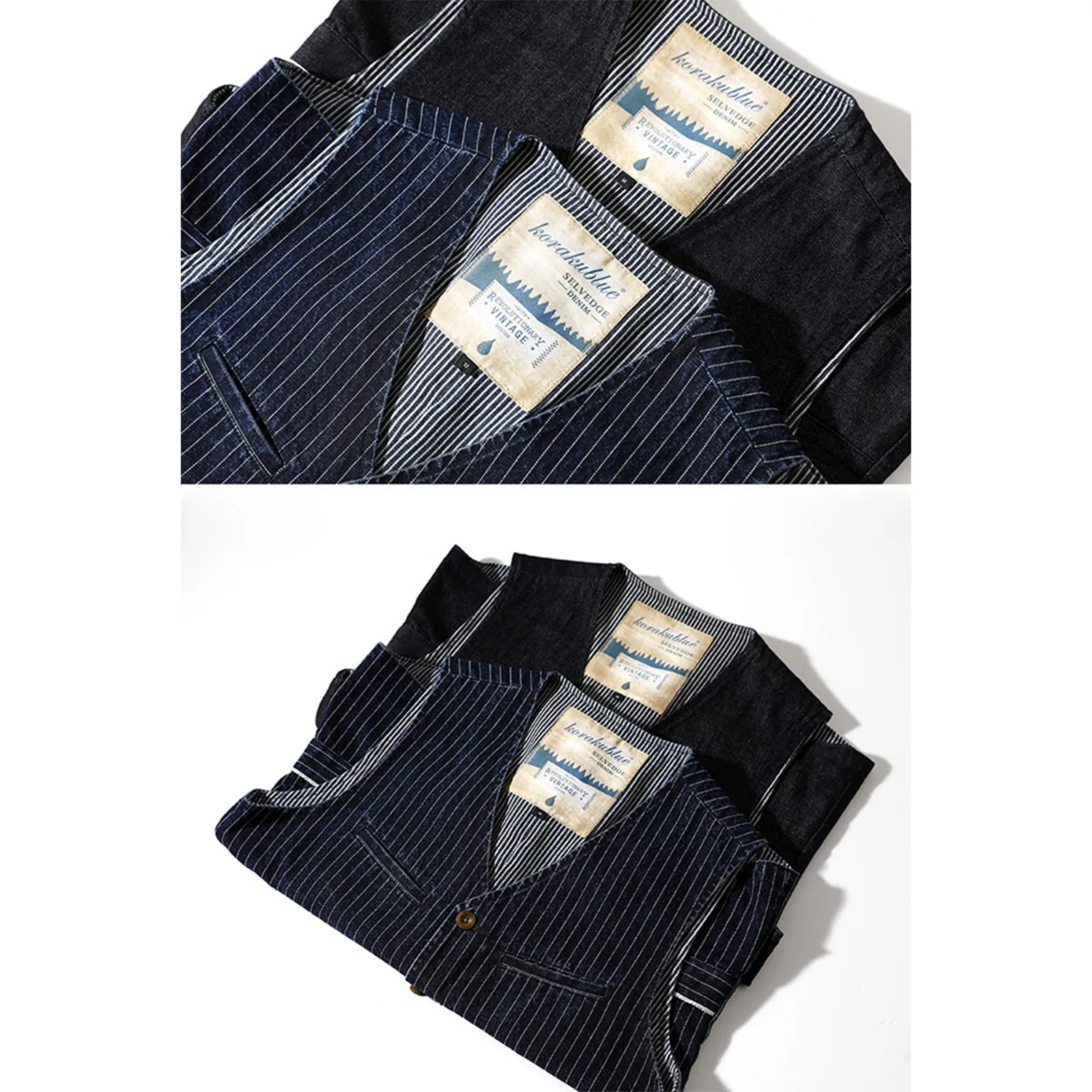Vintage Amekaji Vest Denim Striped Vest