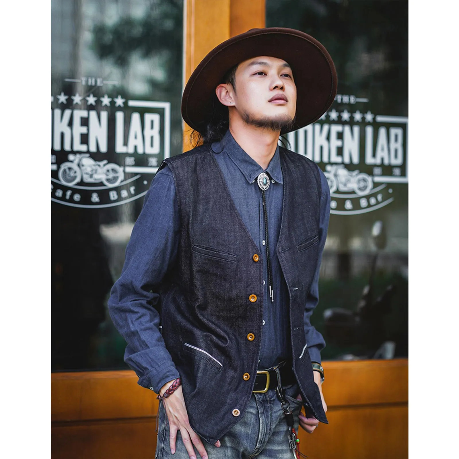 Vintage Amekaji Vest Denim Striped Vest