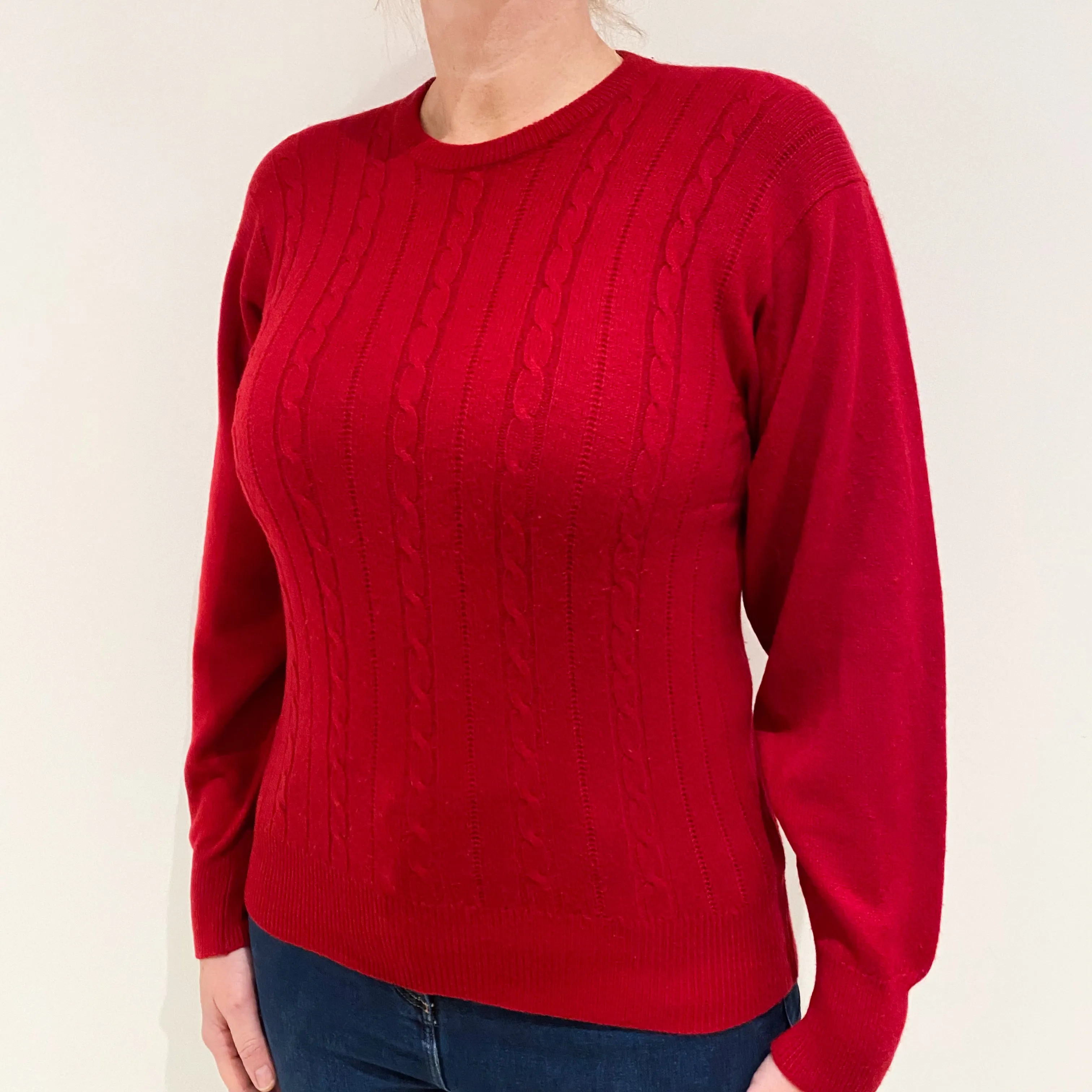 Vintage Scottish Red Cable Cashmere Crew Neck Jumper Large