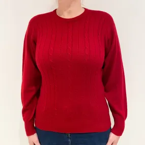 Vintage Scottish Red Cable Cashmere Crew Neck Jumper Large