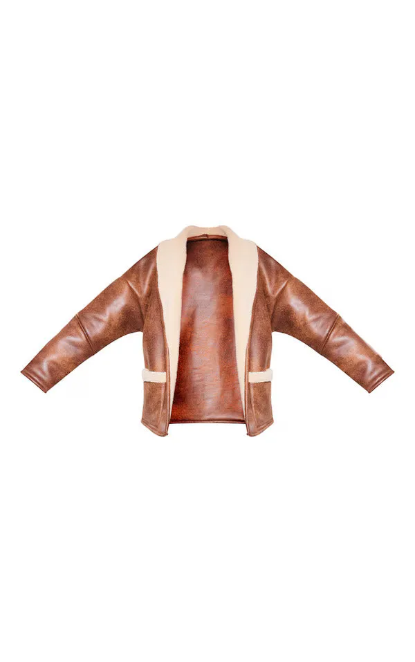 Women Brown Real Leather Belt Tie Aviator Jacket By TJS
