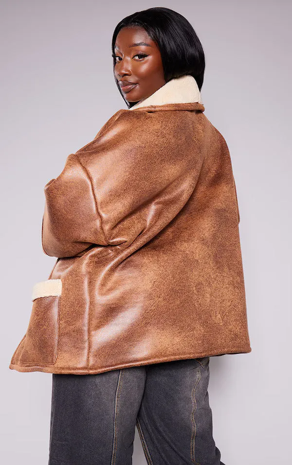 Women Brown Real Leather Belt Tie Aviator Jacket By TJS