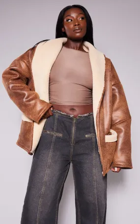 Women Brown Real Leather Belt Tie Aviator Jacket By TJS