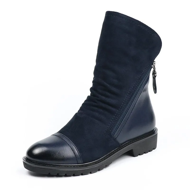 Women Faux Suede Leather Mid-Calf Boots